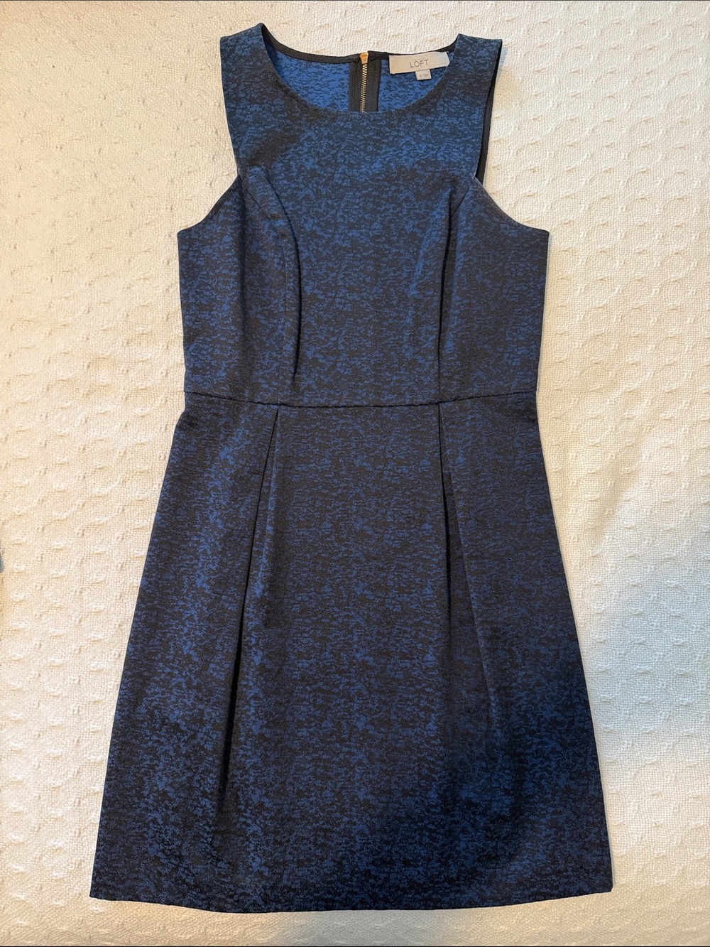 LOFT Navy-Blue Textured Midi Sheath Dress, Size 0